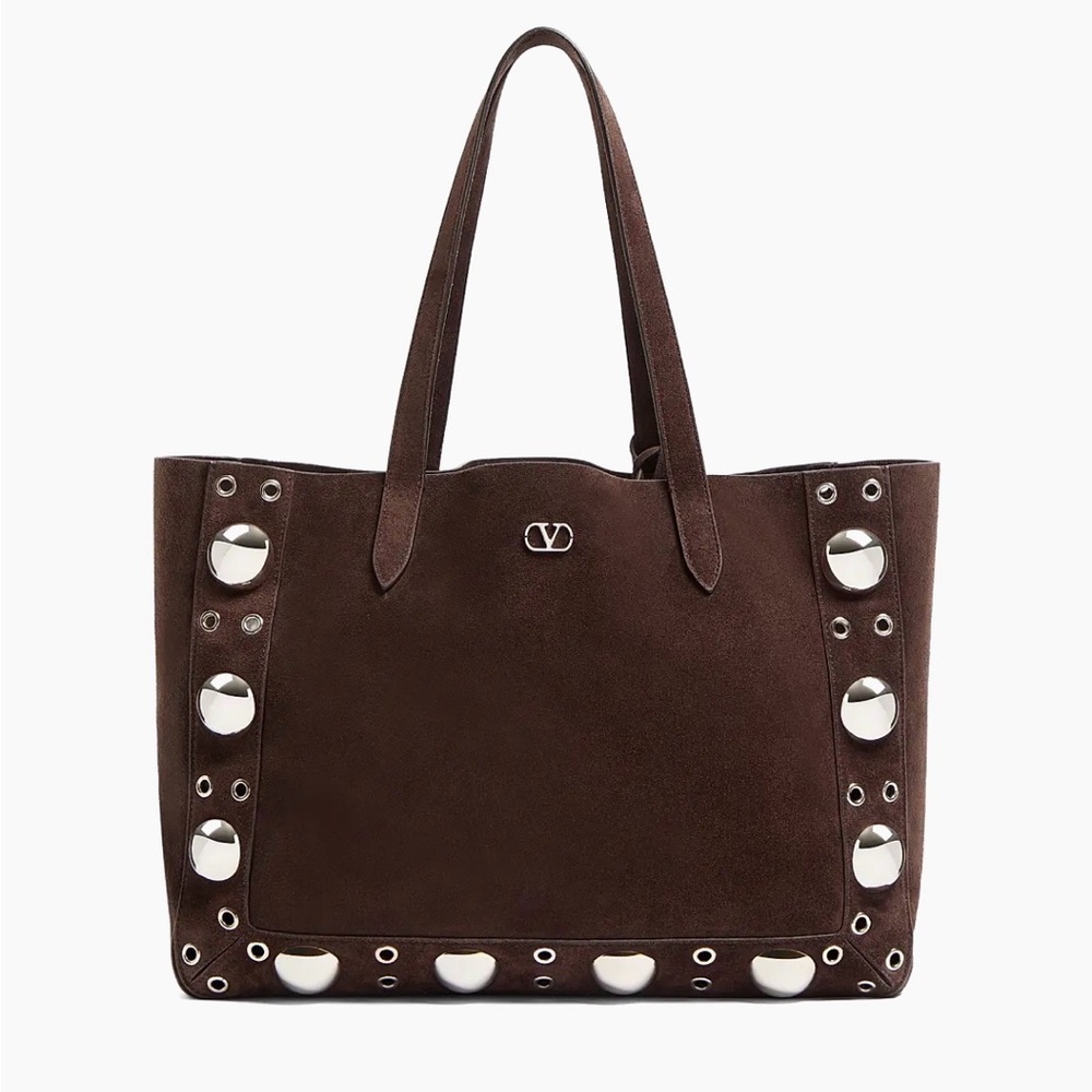 Valentino Dark Brown Tote with Silver Accents